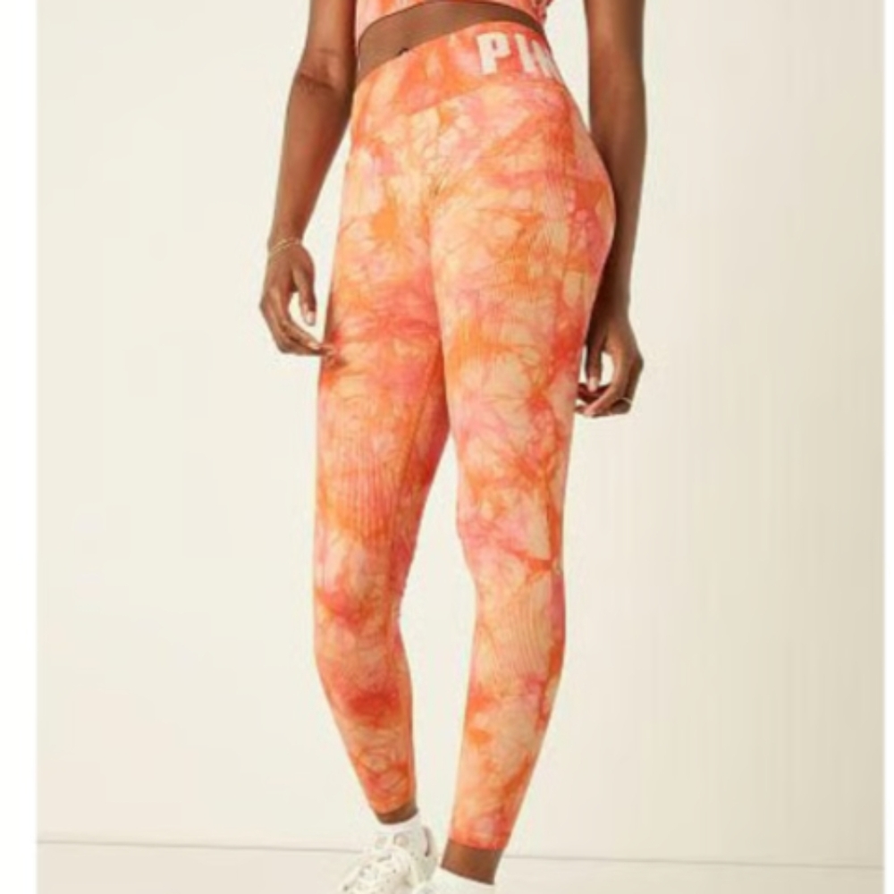 NWT PINK Active High Waist Full Length Tie-Dye Leggings Size M Victoria's Secret